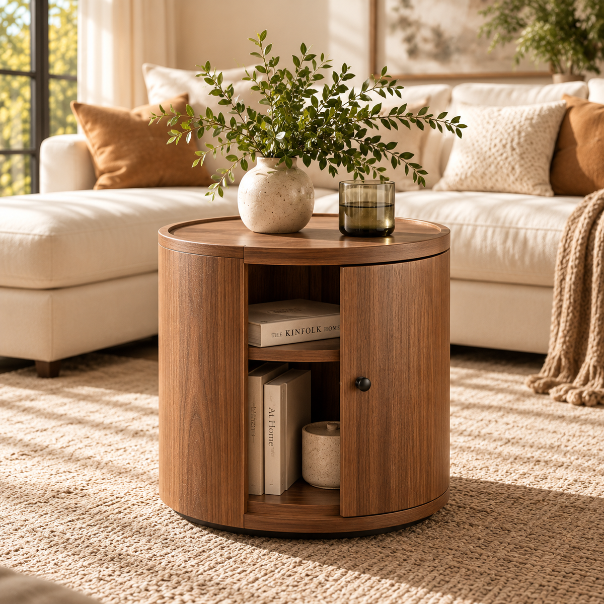 360° Rotating Walnut Side Table