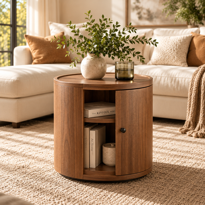 360° Rotating Walnut Side Table