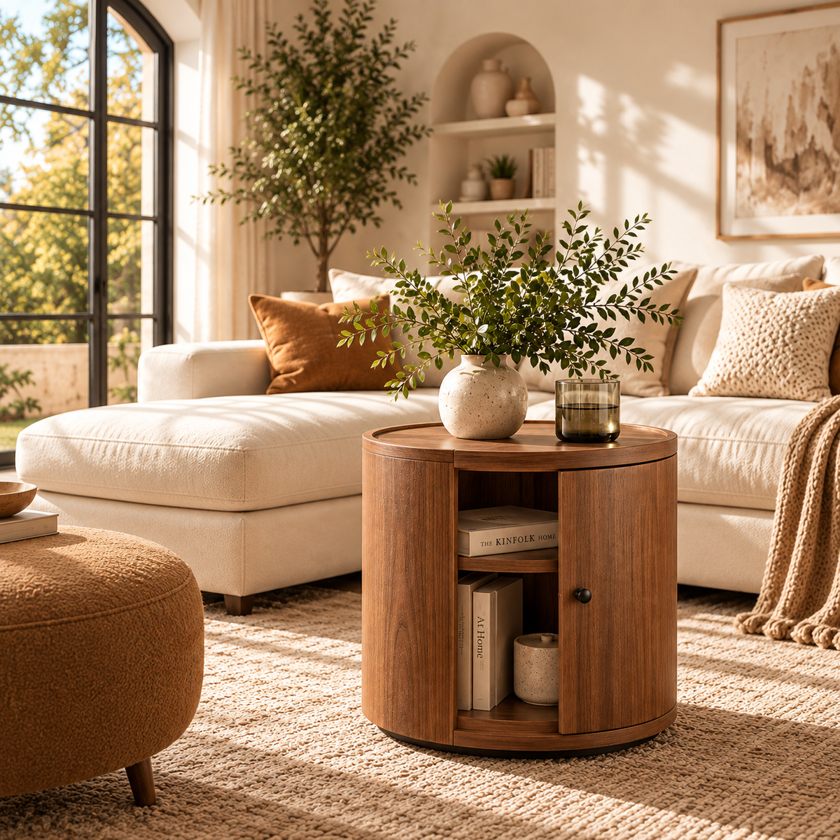 360° Rotating Walnut Side Table
