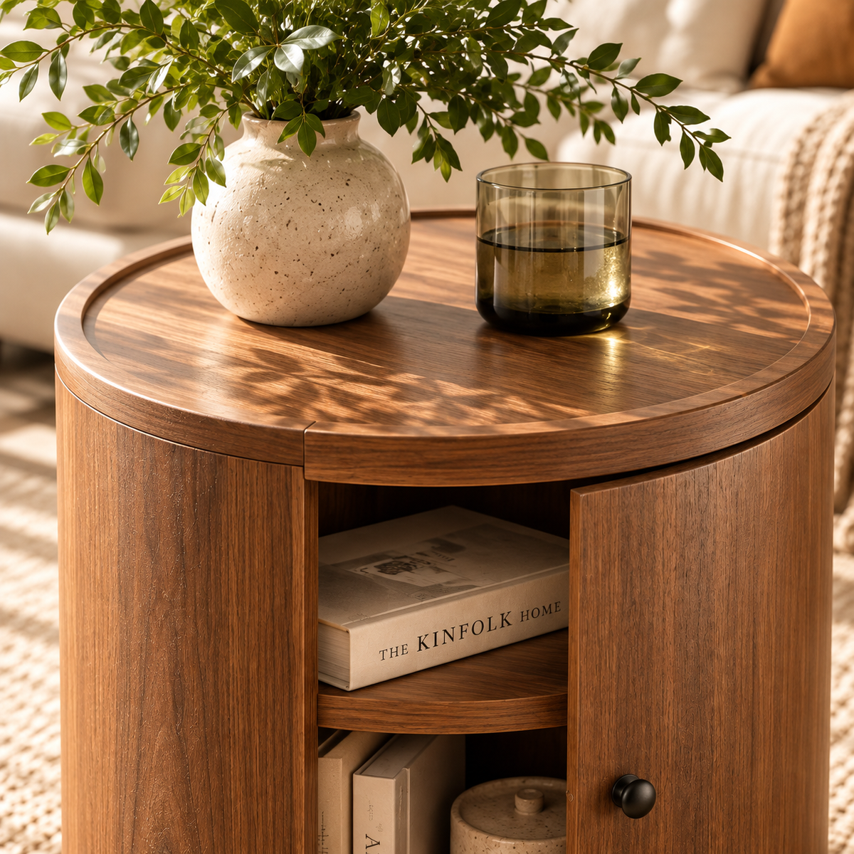 360° Rotating Walnut Side Table