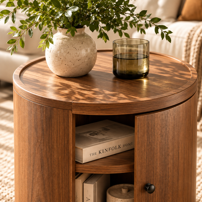 360° Rotating Walnut Side Table