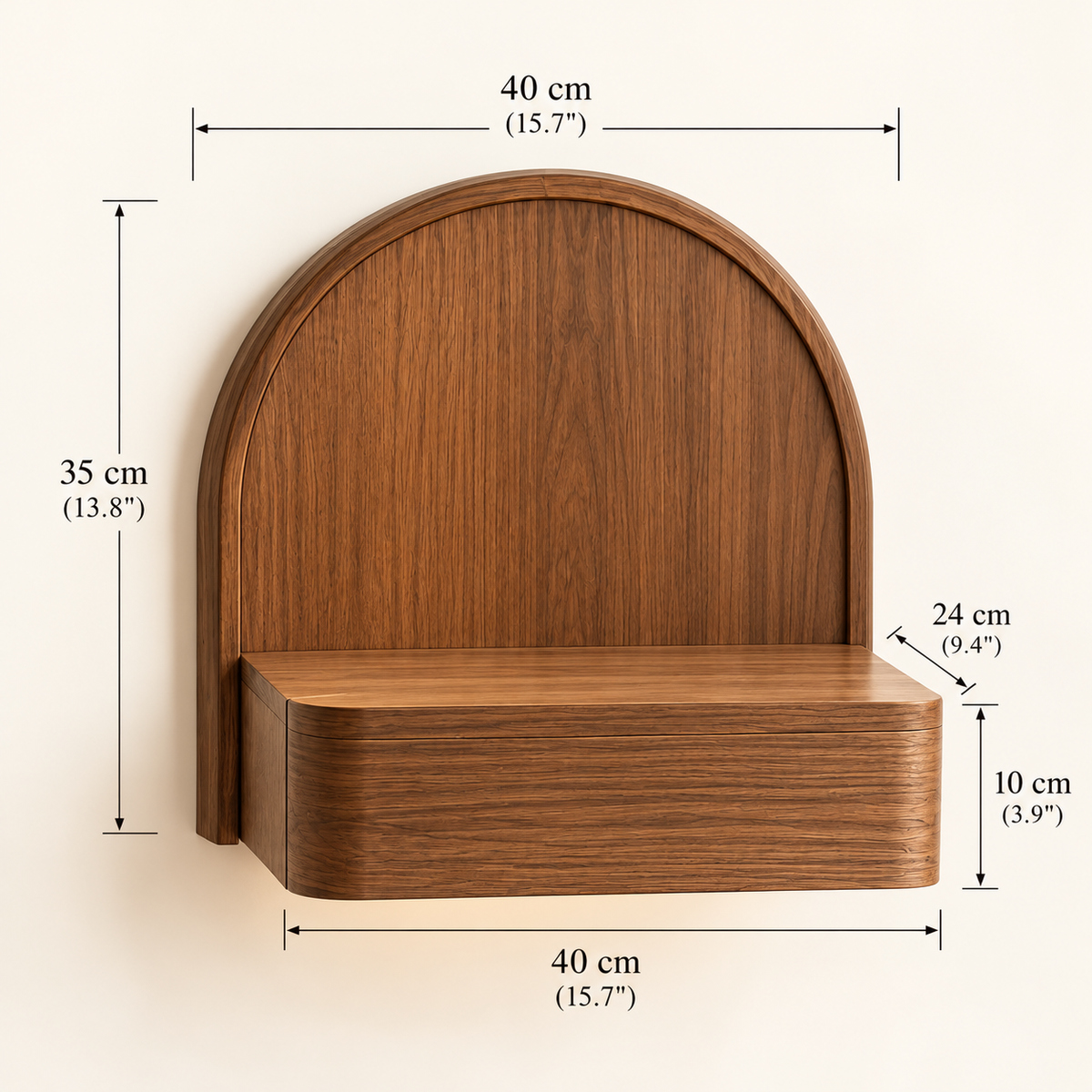 Modern Walnut Floating Nightstand with Arched Back Panel
