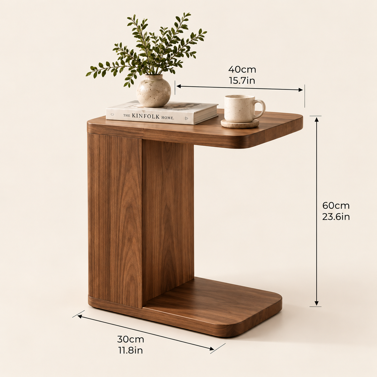Modern Walnut C-Shaped End Table