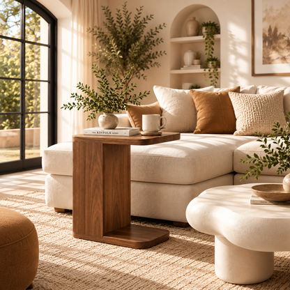Modern Walnut C-Shaped End Table