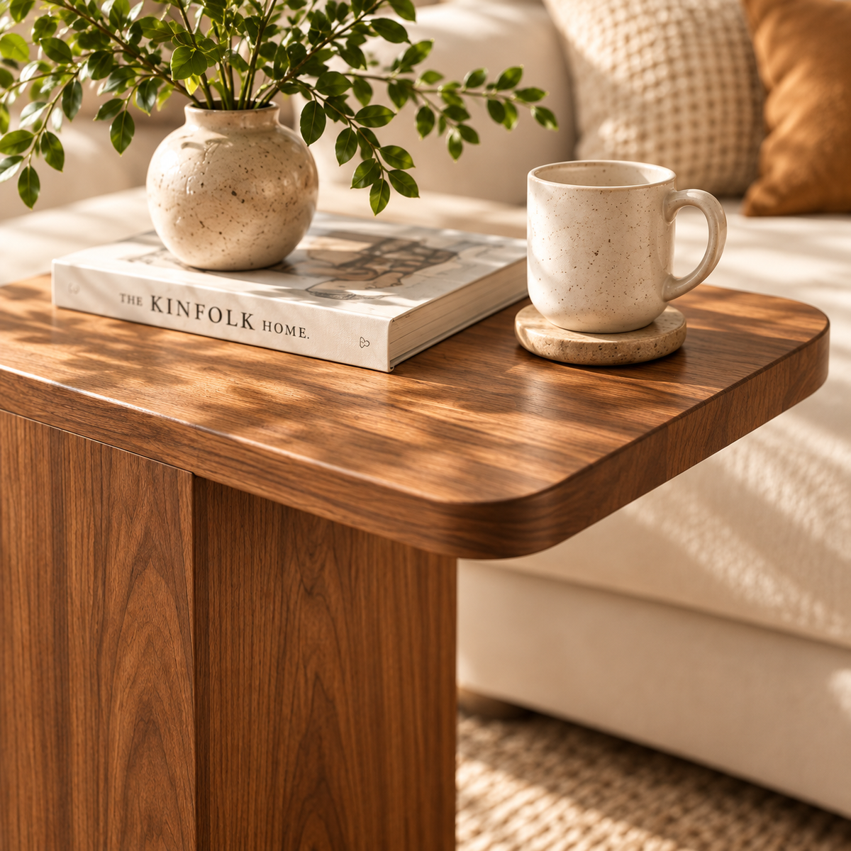 Modern Walnut C-Shaped End Table