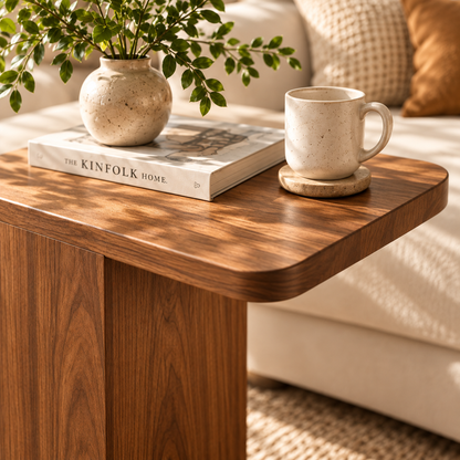 Modern Walnut C-Shaped End Table