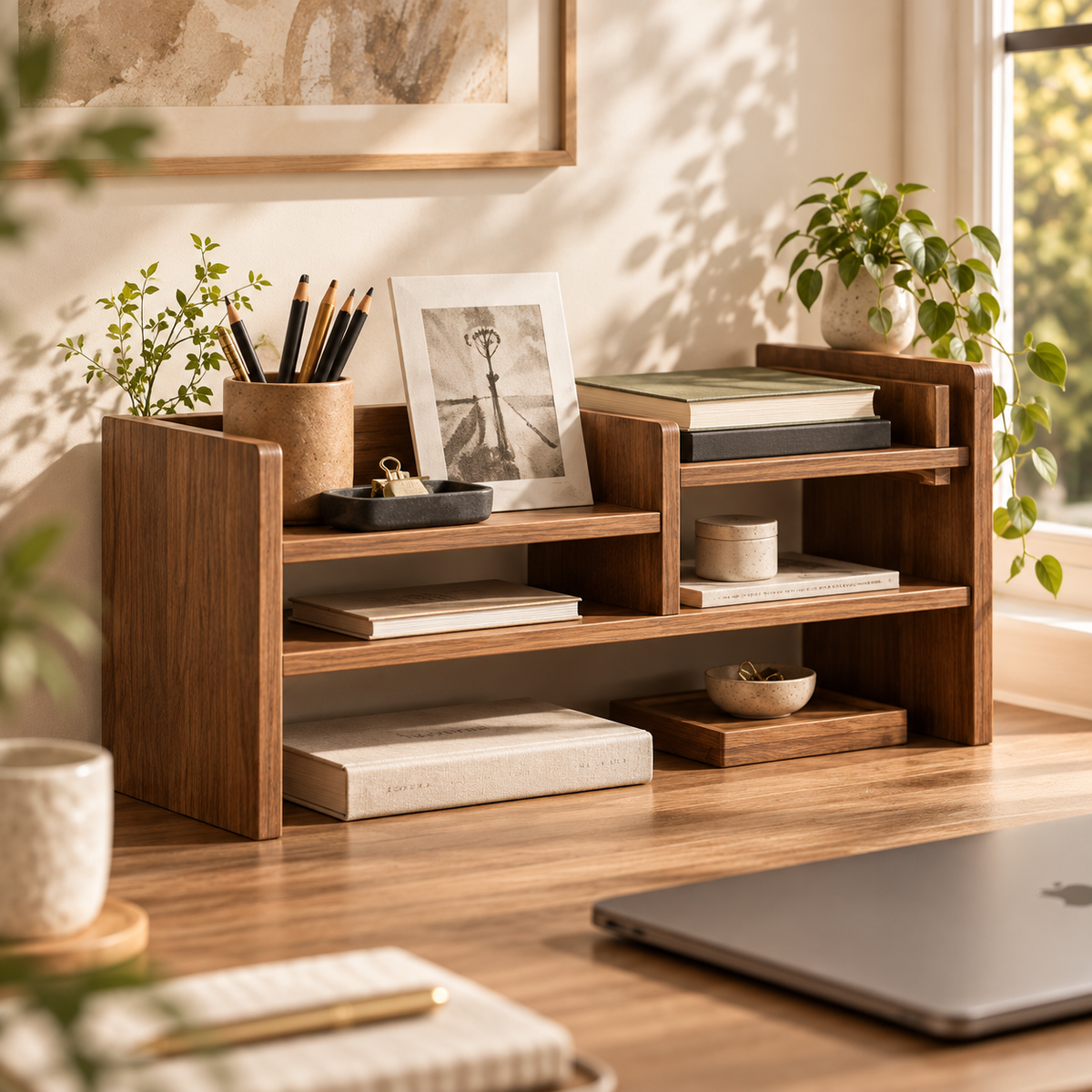 Walnut Desktop Organizer Shelf
