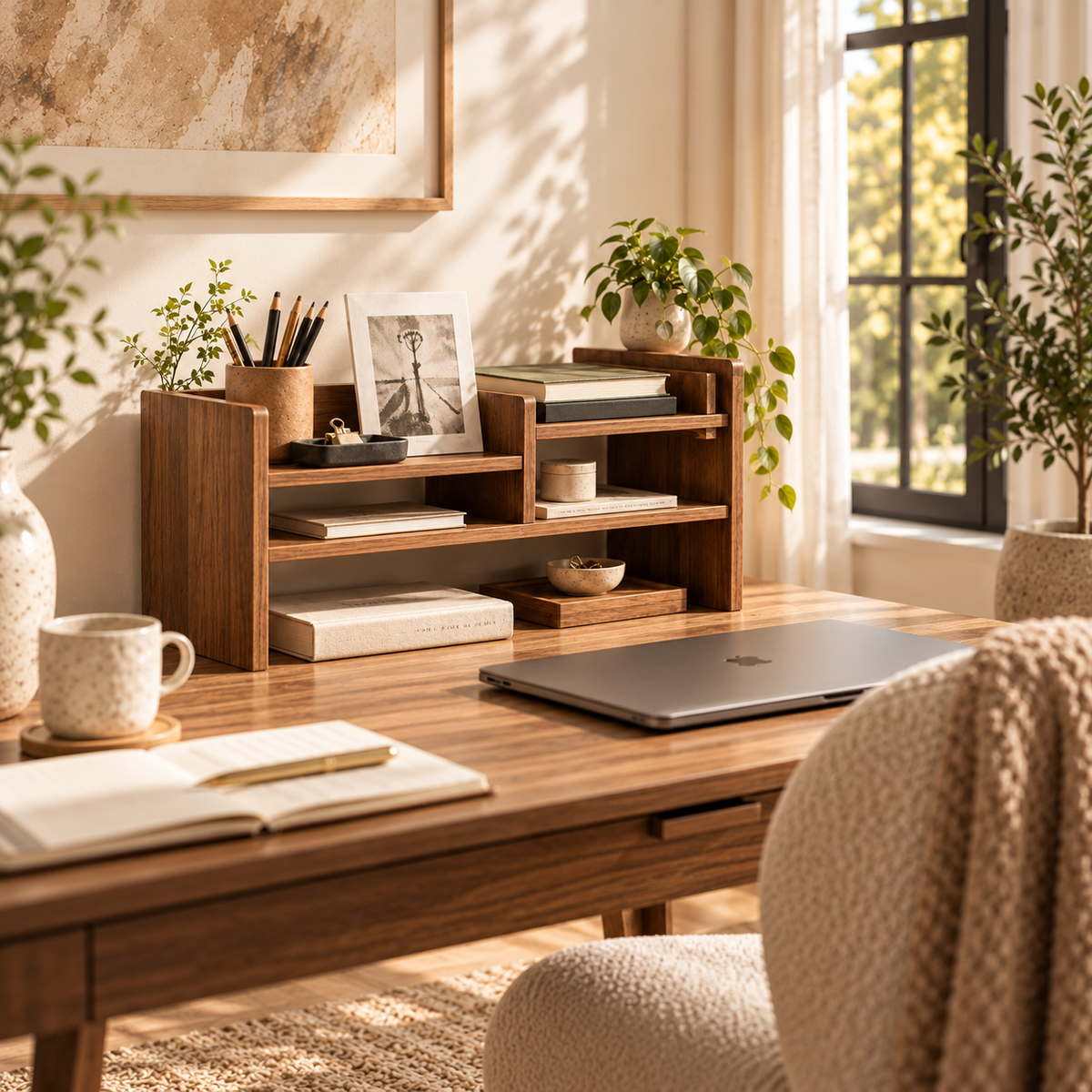 Walnut Desktop Organizer Shelf