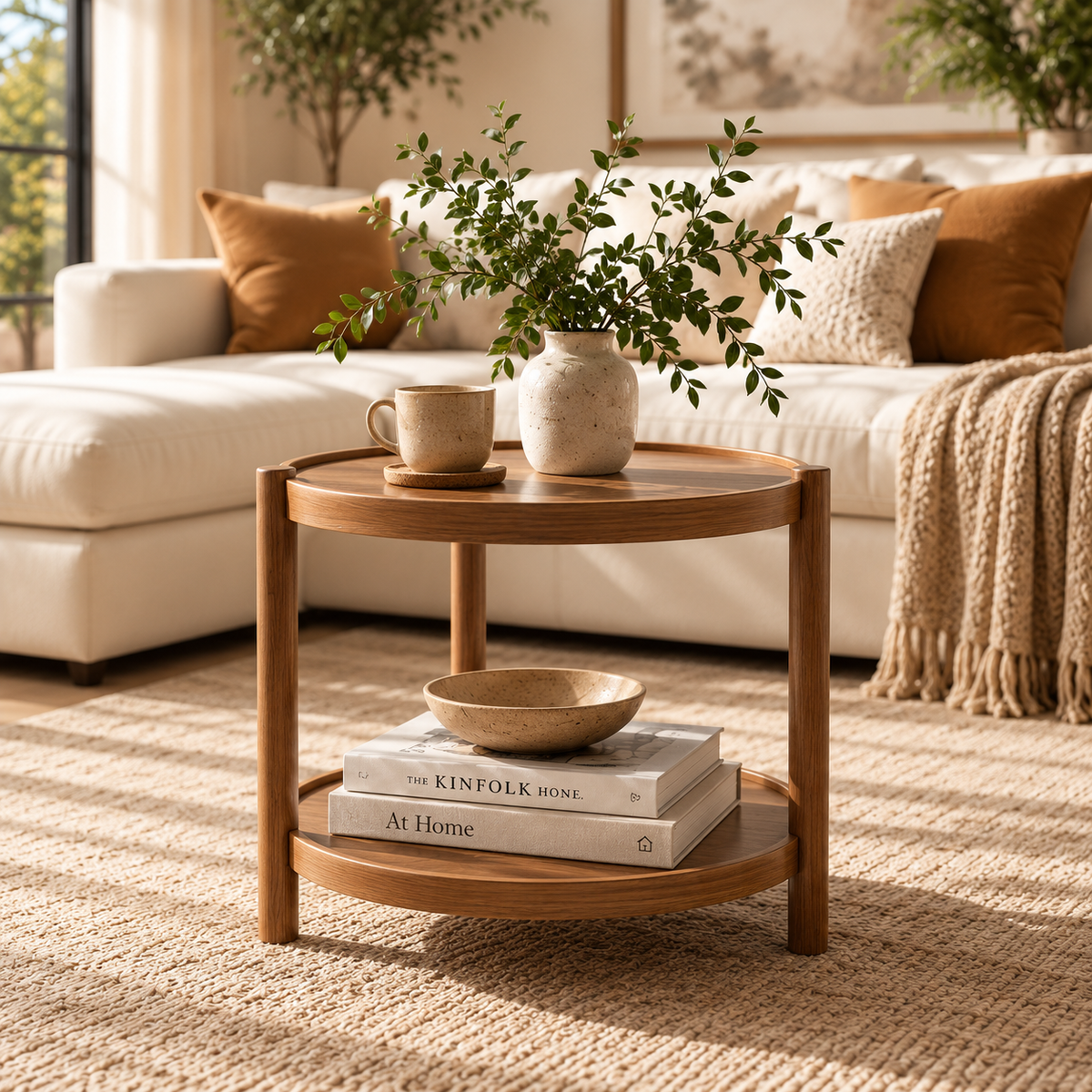 Walnut Round 2-Tier Side Table
