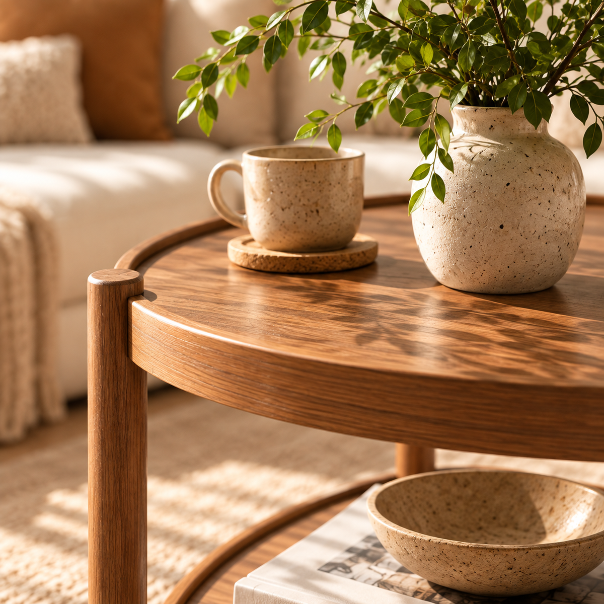 Walnut Round 2-Tier Side Table
