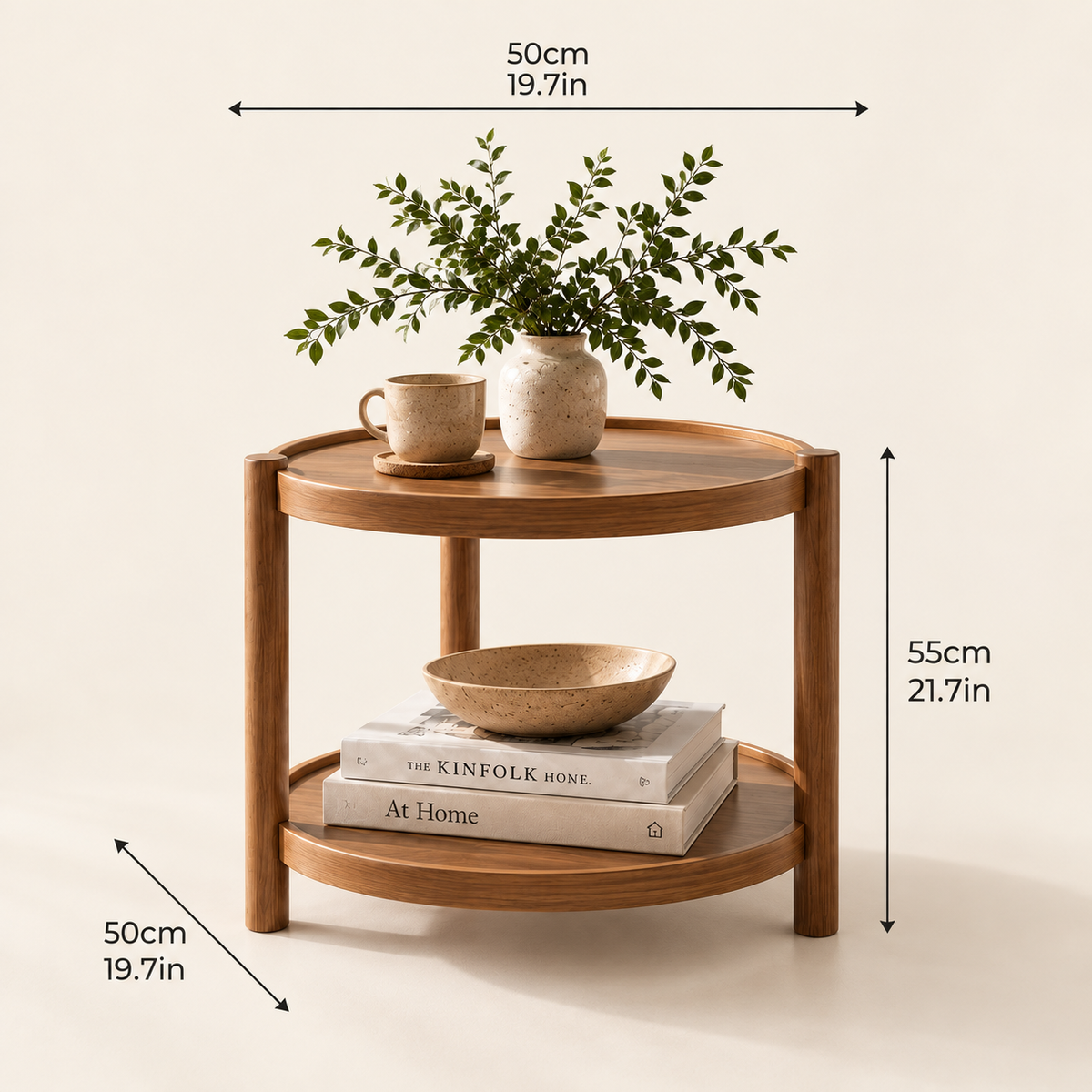 Walnut Round 2-Tier Side Table