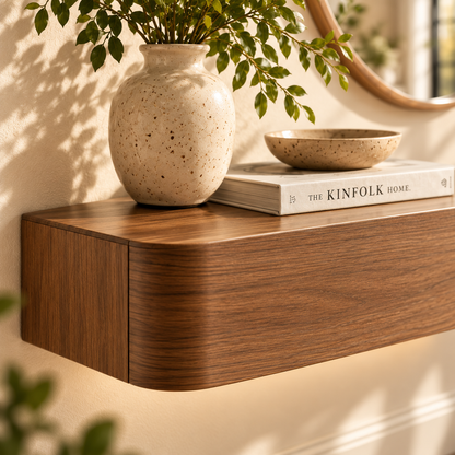 Walnut Floating Wall Shelf with Hidden Storage