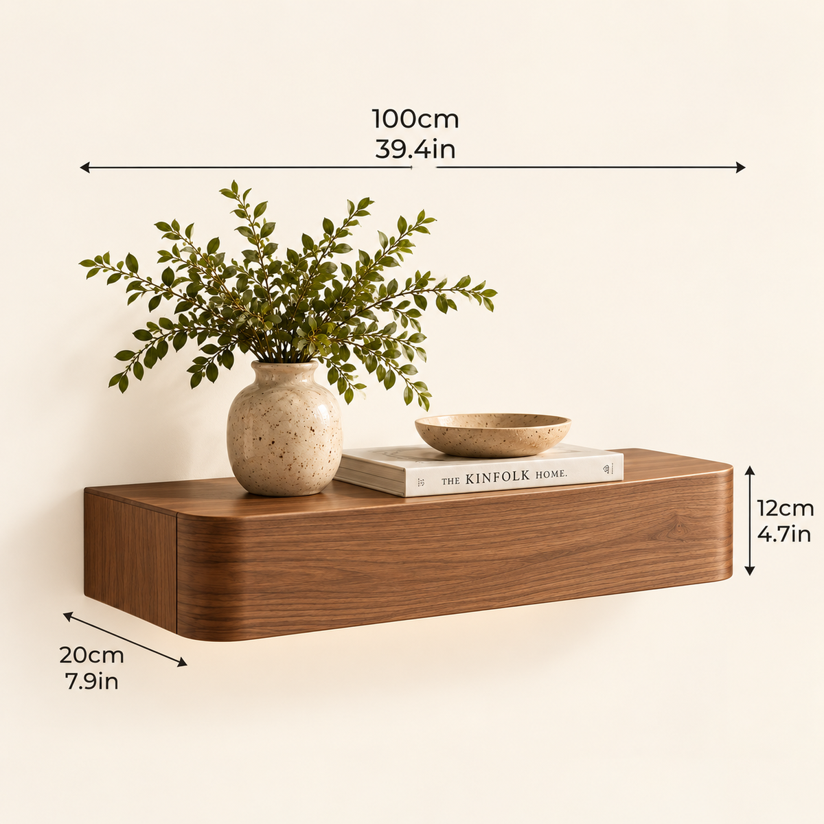 Walnut Floating Wall Shelf with Hidden Storage
