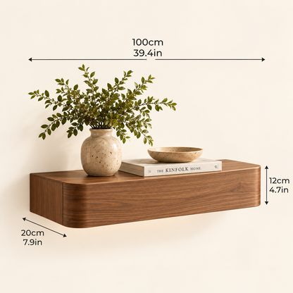 Walnut Floating Wall Shelf with Hidden Storage
