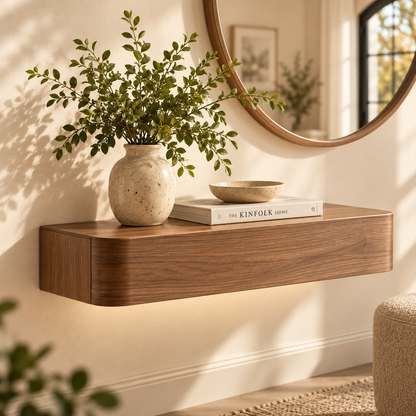 Walnut Floating Wall Shelf with Hidden Storage