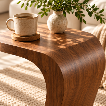 Sculptural Walnut C-Shaped Side Table